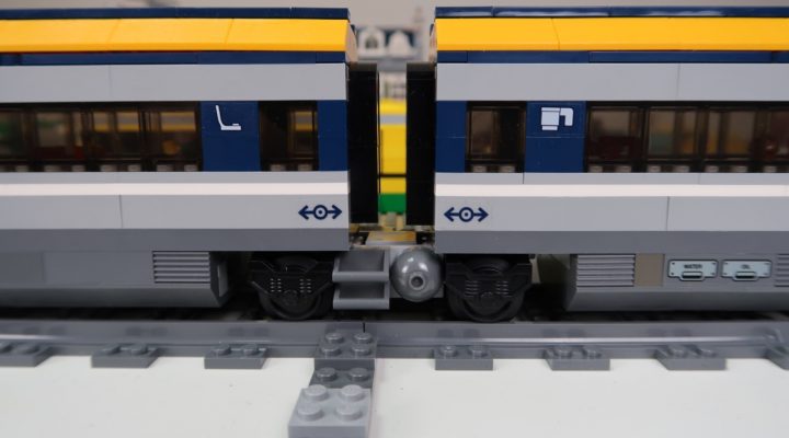 Modified LEGO City Passenger Train 60197 with Jacobs Bogie close up