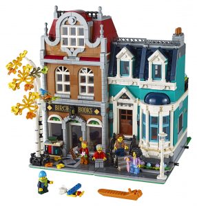 LEGO Creator Bookshop front angle minifigure scene